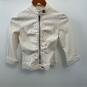 Hot Sauce Vintage Jacket y2k Zip Up Ruched Front 3/4 Sleeves Cream Tan Small